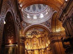 
La Compania de Jesus is often called the most beautiful church in Ecuador. Seven tons of gold supposedly ended up on the ceiling, walls, and altars of La Compania de Jesus, which was built by the Jesuits between 1605 and 1650. The Church of The Compania of Jesus in Quito has been catalogued by UNESCO among the hundred most important World Heritage Site Monuments in the world.
